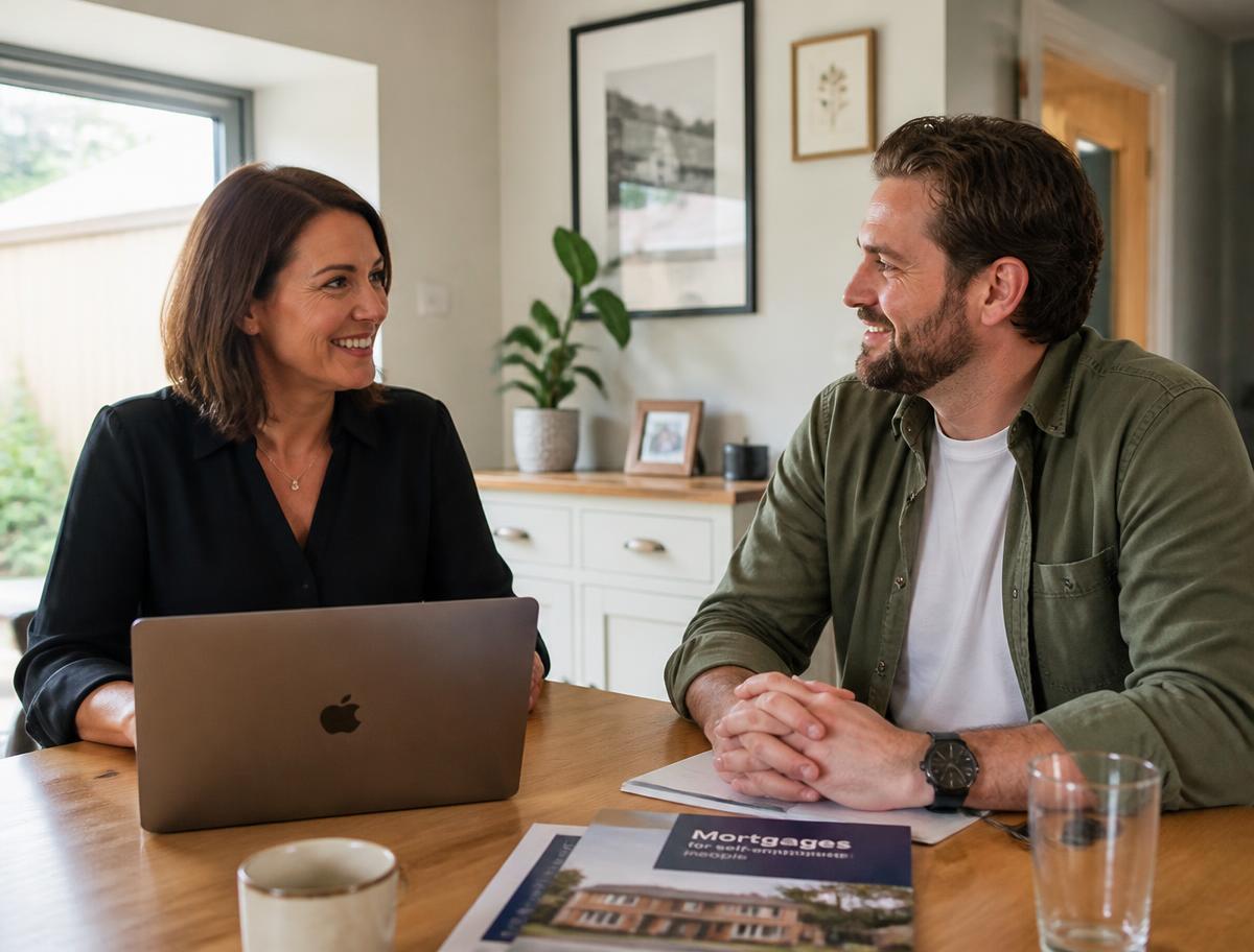 A G3 Mortgages adviser talking through options with a self-employed client at a kitchen table